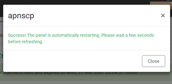 Activation success dialog